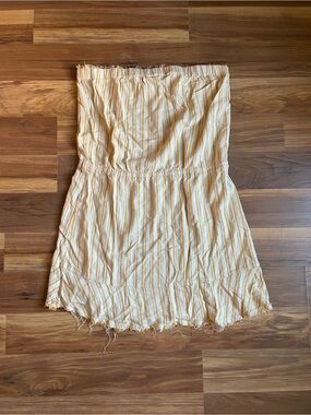 Cloth & Stone Strapless Dress Large Yellow Stripe Ruffle Hem Boho Summer
